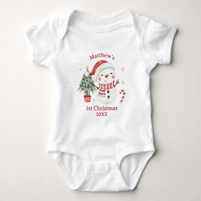 Cute Snögubbe Träd Candy cane Första julen första  T Shirt (Framsida)
