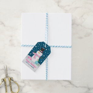 Cute Snögubbe vinterjul Presentetikett