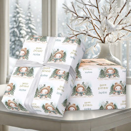 Cute Snögubbe Winter Birthday Boy Namn Presentpapper
