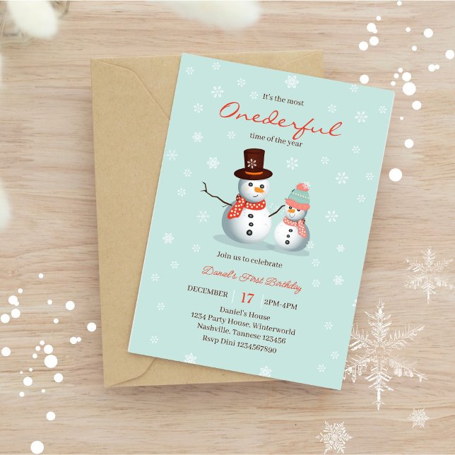 Cute Snögubbe Winter Onederland Birthday Inbjudningar (Skapare uppladdad)