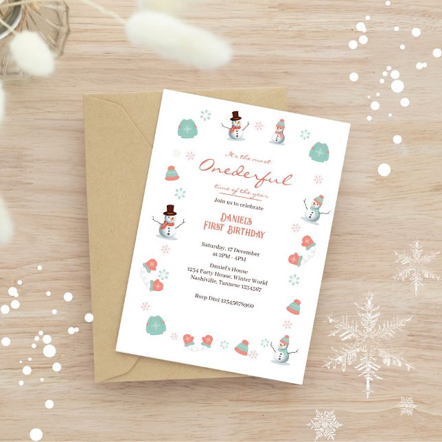 Cute Snögubbe Winter Onederland Birthday Inbjudningar (Skapare uppladdad)