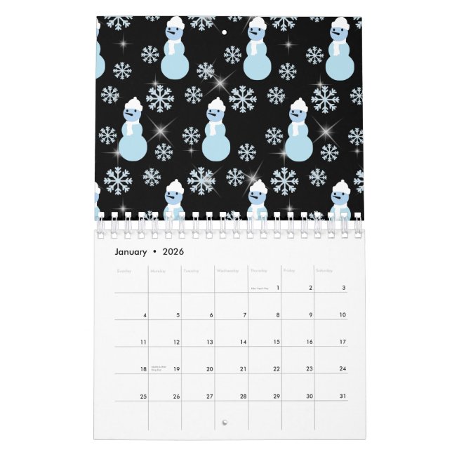 Cute Snögubbe Winter Snowflake Sparkles Snowing Kalender (Jan 2026)
