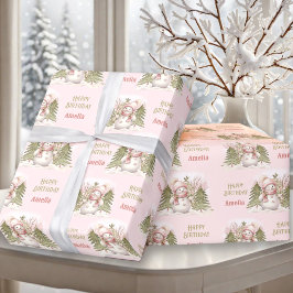 Cute Snögubbe Winter Vintage Rosa Girl Girl Namn T Presentpapper