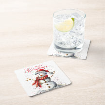 Cute Snögubbe Winter Watercolor God jul