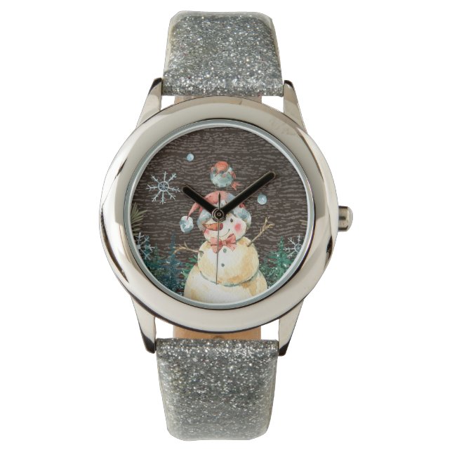 Cute Snögubbe & Woodland Animals - Julgräddmatta Armbandsur (Framsida)