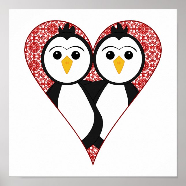 Cute Snöre Heart Penguins Poster (Framsidan)
