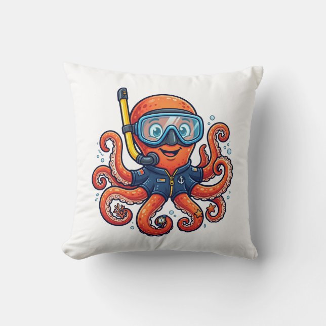 Cute Snorkeling Octopus - Ocean Explorer Kudde (Framsida)