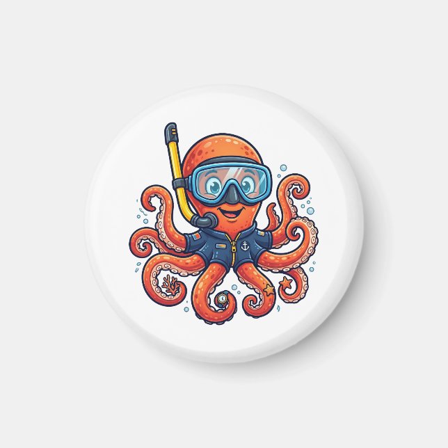 Cute Snorkeling Octopus - Ocean Explorer Magnet (Framsidan)