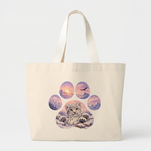 Cute Snow Leopard Paw Mountain Design Jumbo Tygkasse (Framsidan)