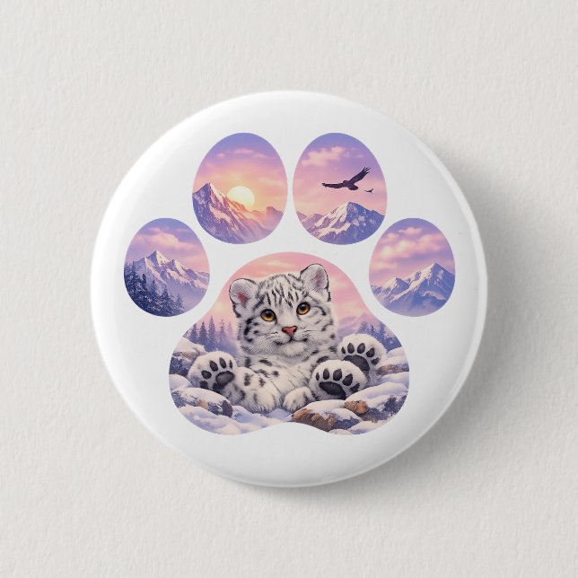 Cute Snow Leopard Paw Mountain Design Knapp (Framsida)