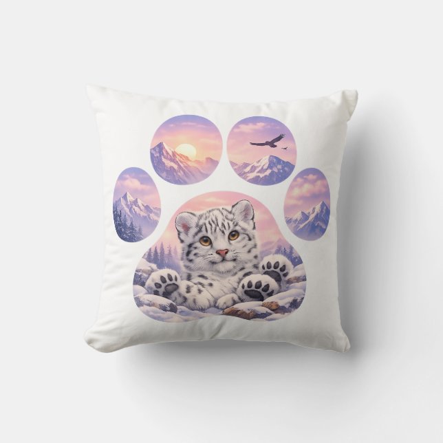 Cute Snow Leopard Paw Mountain Design Kudde (Framsida)