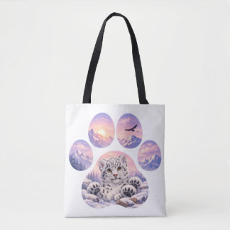 Cute Snow Leopard Paw Mountain Design Tygkasse