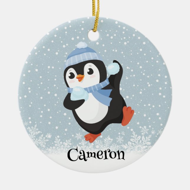 Cute Snowball Throwing Penguin Ornament (Framsidan)