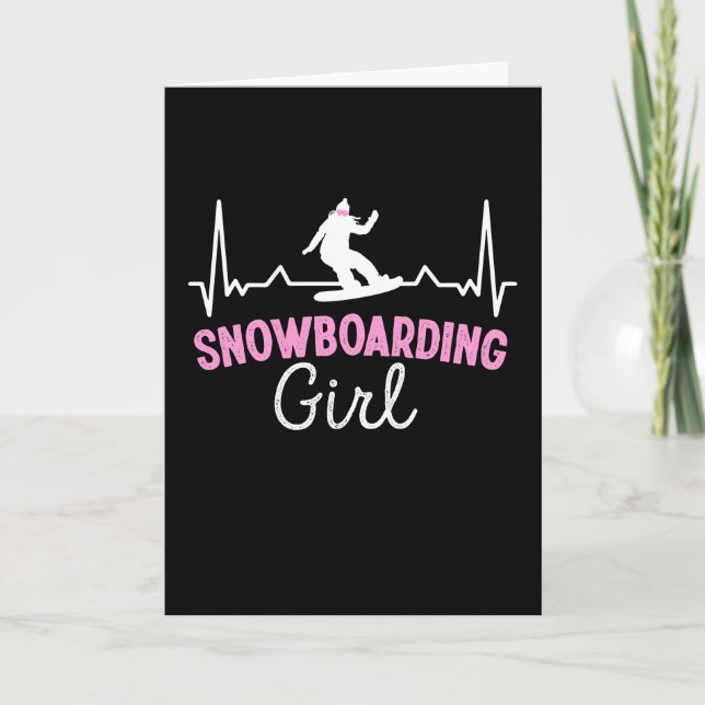 Cute Snowboarding Girl Hjärtat Gift Kort (Framsida)