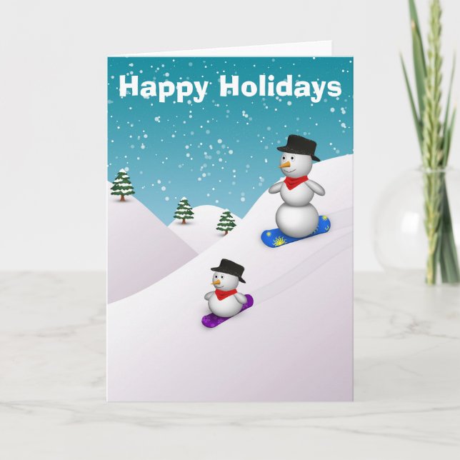 Cute Snowboarding-Snögubbar Helgkort (Framsida)