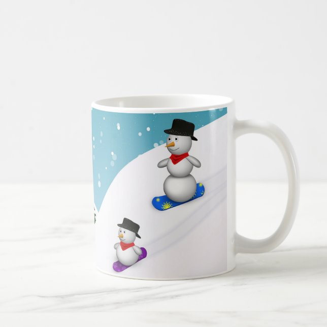 Cute Snowboarding-Snögubbar Kaffemugg (Höger)