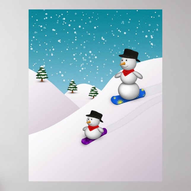 Cute Snowboarding-Snögubbar Poster (Framsidan)