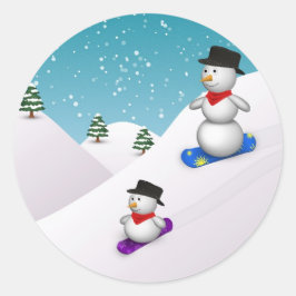 Cute Snowboarding-Snögubbar Runt Klistermärke