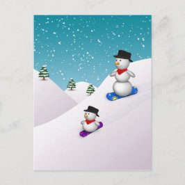 Cute Snowboarding-Snögubbar Vykort
