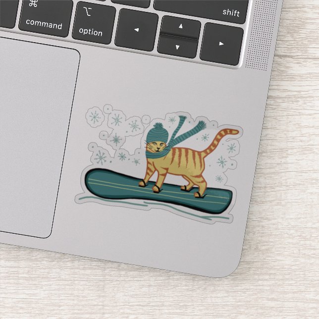 Cute Snowboarding Tabby katt Klistermärken (Detalj)