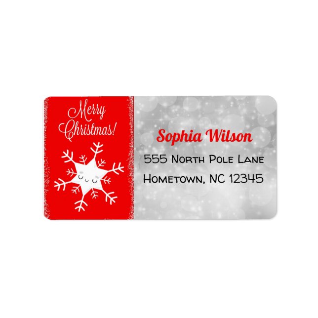 Cute Snowflake God jul Red Adressetikett (Framsidan)
