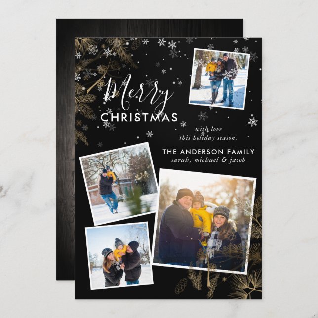 Cute Snowflake jul 4 Photo Collate Card Inbjudningar (Fram/baksida)