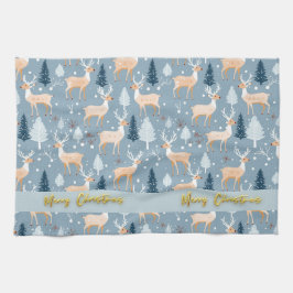 Cute Snowflake Reindeer Modern Elegant Pastel Blue Kökshandduk
