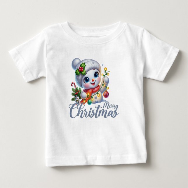 Cute Snowgirl Merry Christmas Lights Tee (Framsida)