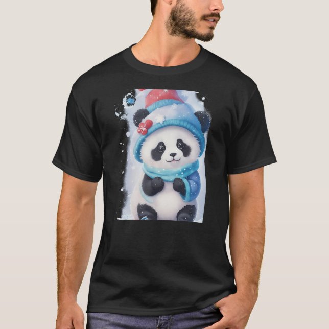 Cute Snowhat Panda for Kids Women Men Kawaii Winte T Shirt (Framsida)