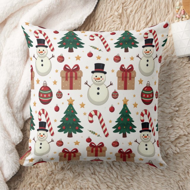 Cute Snowman & Candy Cane Christmas Throw Pillow  Kudde (Filt)