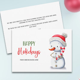 Cute Snowman Candy Cane Happy Holidays Business Julkort