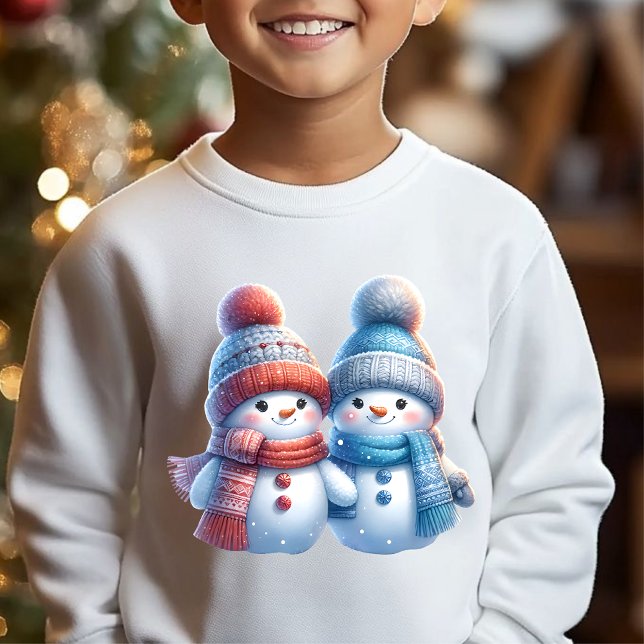 Cute Snowman Couple Winter Illustration T-Shirt (Skapare uppladdad)