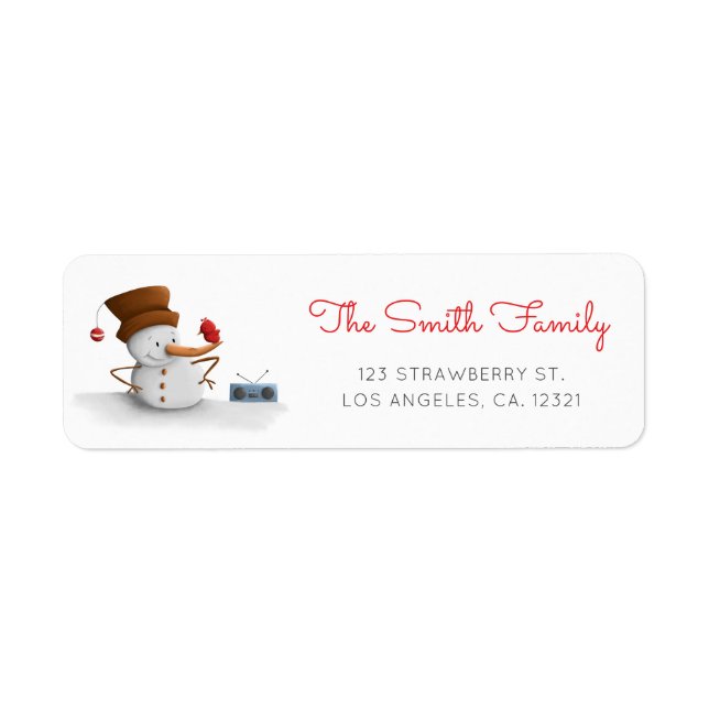 Cute Snowman Dance Return Address Returadress Etikett (Framsidan)