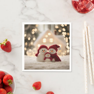 Cute Snowman Family Winter Christmas Pappersservett