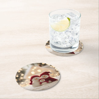 Cute Snowman Family Winter Christmas Underlägg Papper Rund