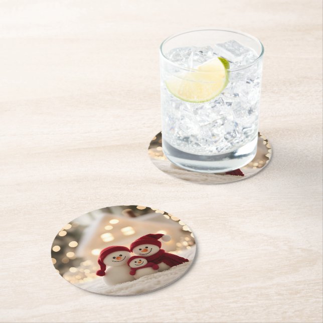 Cute Snowman Family Winter Christmas Underlägg Papper Rund (Insitu)