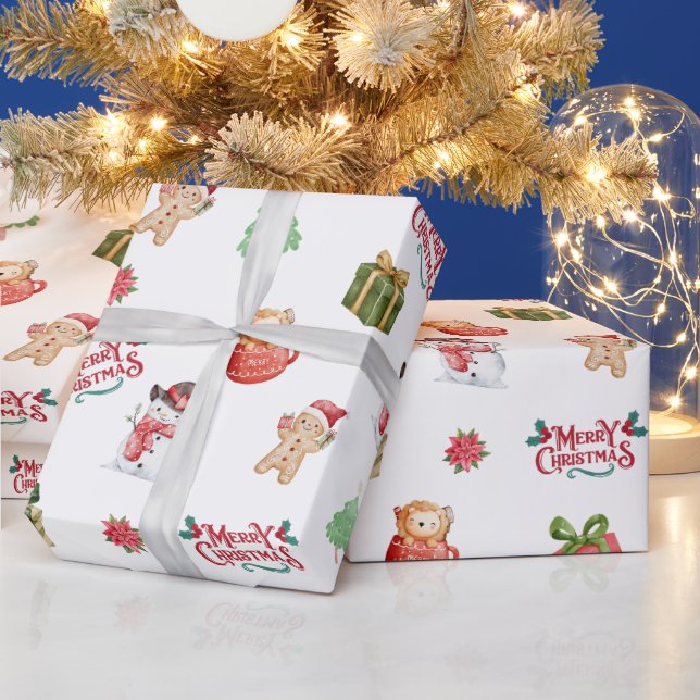 Cute Snowman Gingerbread Man Christmas Pattern Presentpapper (Helgdagar)