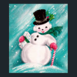 Cute Snowman Girl Poster<br><div class="desc">A charming vintage Christmas poster featuring a cute snowman girl.</div>