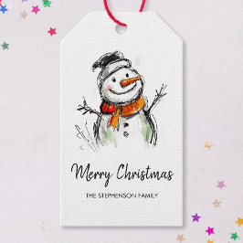 Cute Snowman Hand Drawn Sketch Merry Christmas Presentetikett
