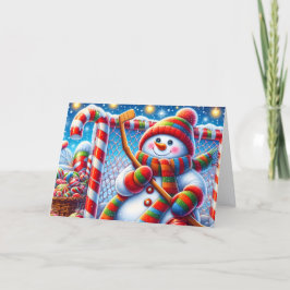 Cute Snowman Hockey Goalie Christmas Helgkort