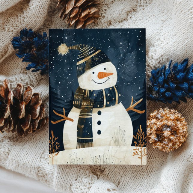 Cute Snowman Illustration Whimsical Winter Xmas Vykort (Skapare uppladdad)