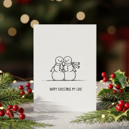 Cute Snowman Kiss Christmas Card for Couples Julkort