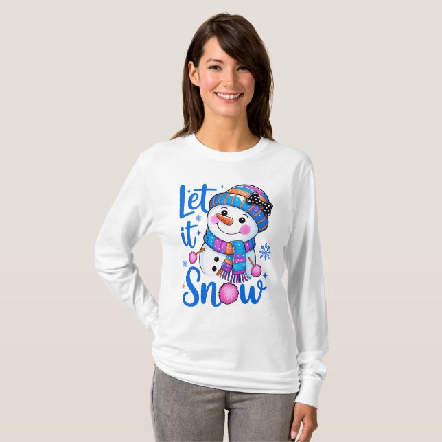 Cute Snowman “Let It Snow” T-Shirt Design (Hel framsida)