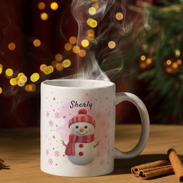 Cute Snowman Personalized Name Christmas Kaffemugg (Skapare uppladdad)