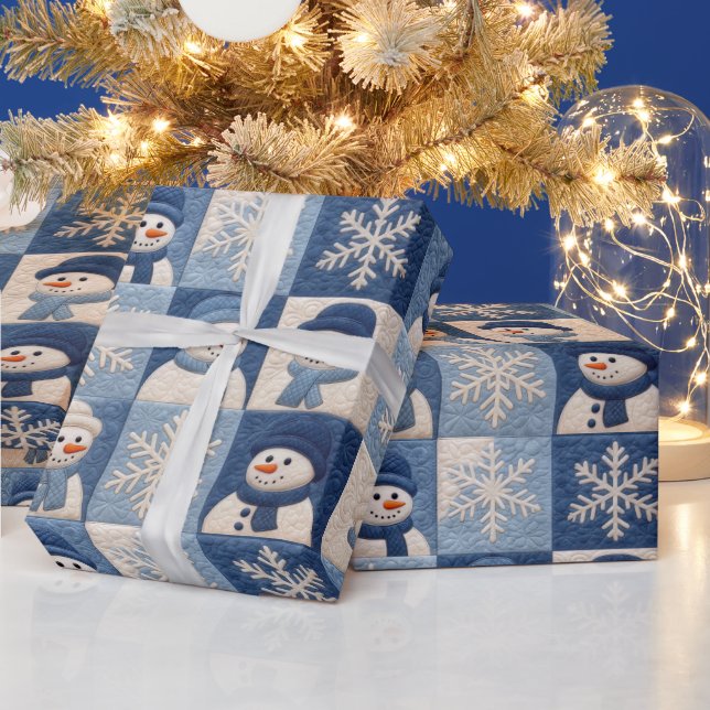 Cute Snowman Quilt Christmas Holiday Presentpapper (Helgdagar)
