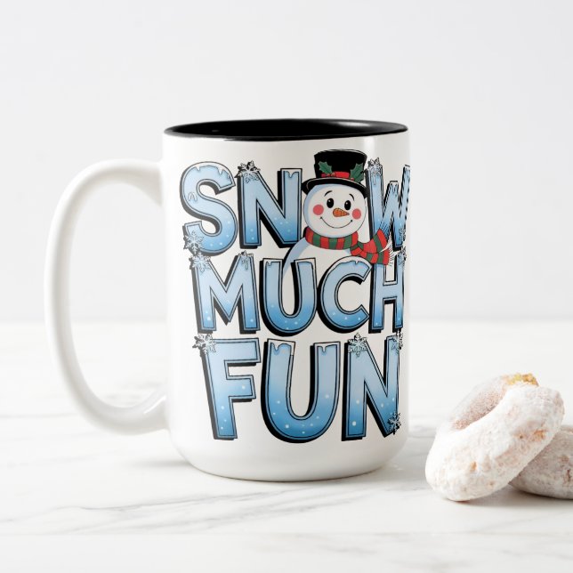 Cute Snowman Snow Much Fun Winter Christmas Två-Tonad Mugg (Med munk)