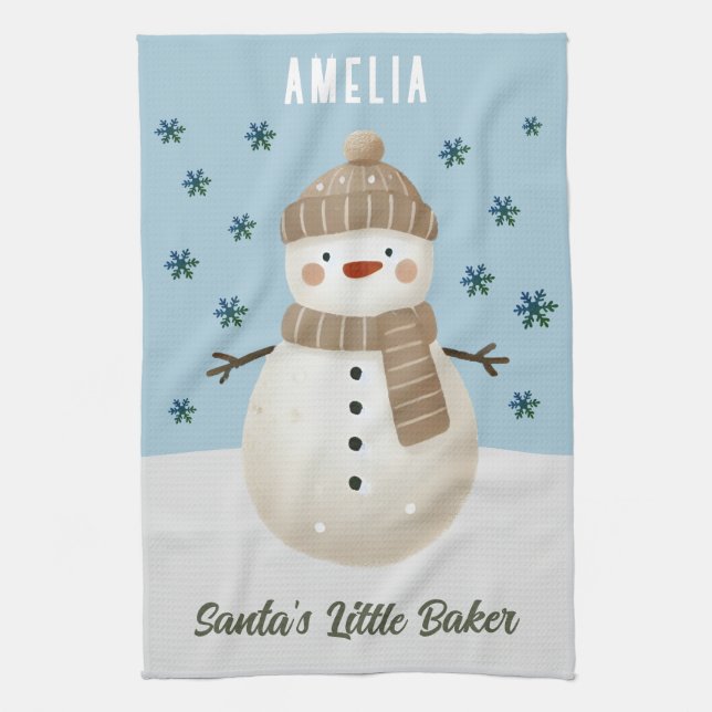 Cute Snowman Snowflakes Santa's Little Baker Kid Kökshandduk (Vertikal)