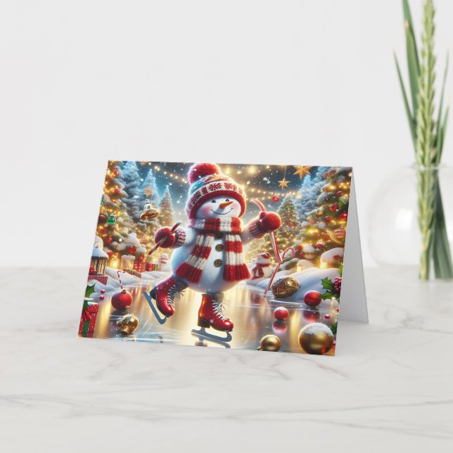 Cute Snowman wearing Scarf and Winter Hat Helgkort (Framsida)