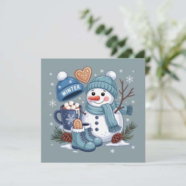 Cute Snowman Winter Season Vibes Christmas Holiday Julkort (Stående Fram)