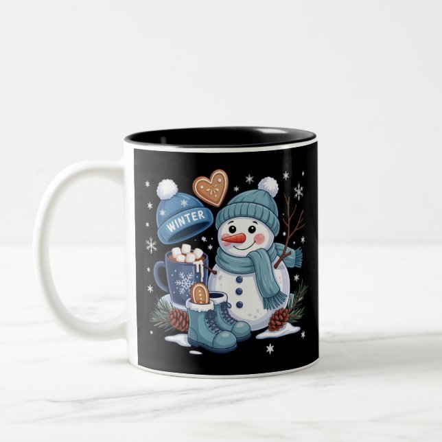 Cute Snowman Winter Season Vibes Christmas Holiday Två-Tonad Mugg (Vänster)